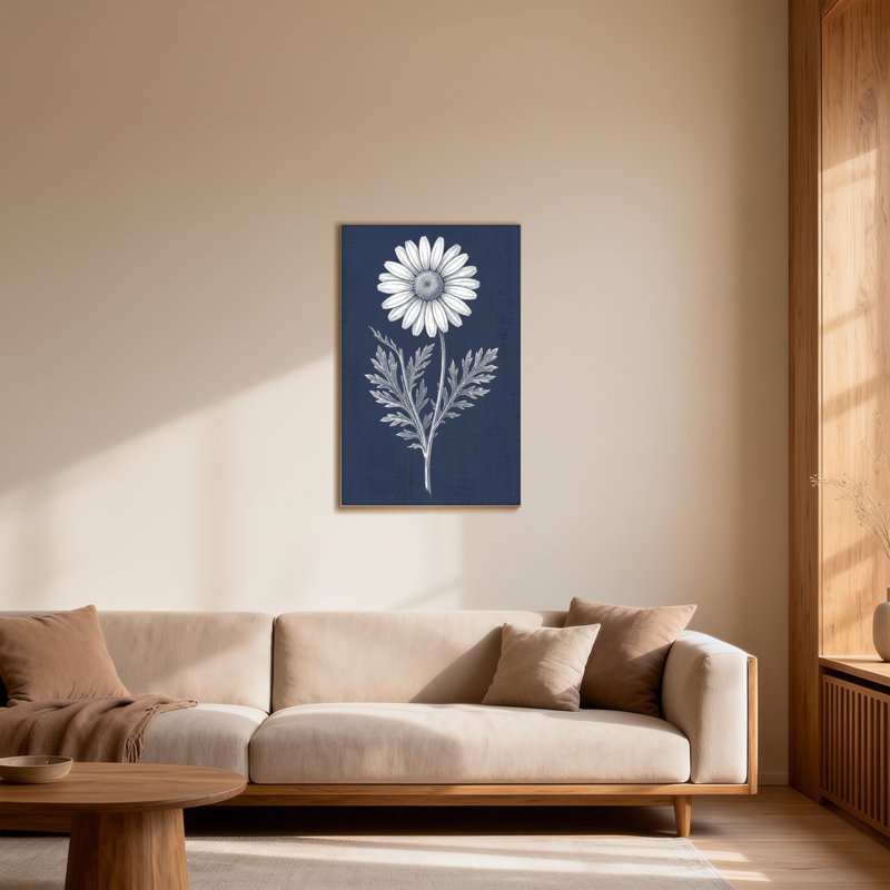Plants &Flowers White Daisy On Navy Background, 24" H x 16" W
