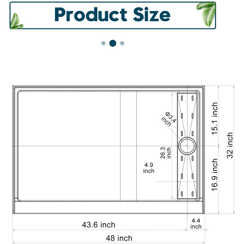48'' W 32'' D Rectangular Single Shower Base, Right