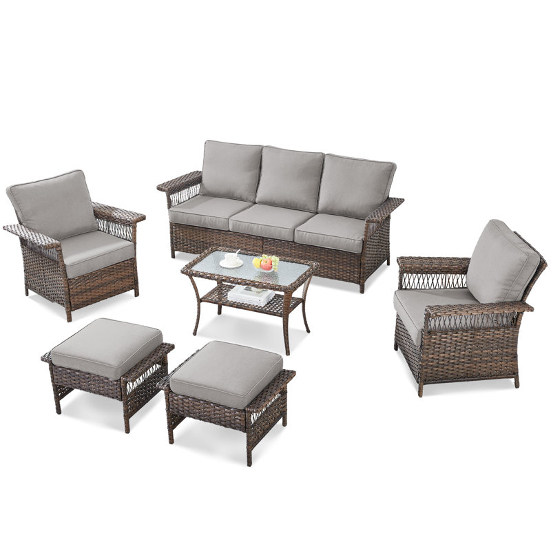 Hemi Wicker 5 - Person Patio Conversation Set with Cushions, Gray