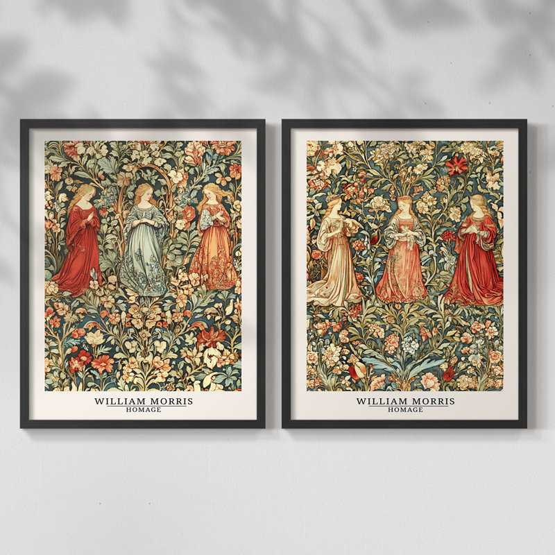 WM MORRIS Series DCCCLVI-Premium Framed Print -Ready to Hang - No Nails Required - No Nails Required, Black, 11" H  x 18" W