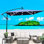 Parasol carré carré 2,5X2,5M - Éclairage solaire à DEL, niveau de solidité des couleurs 4, 8 nervures, manivelle, base croisée pour jardin, terrasse, cour, piscine, lumières de patio bleu marine, eau, natation