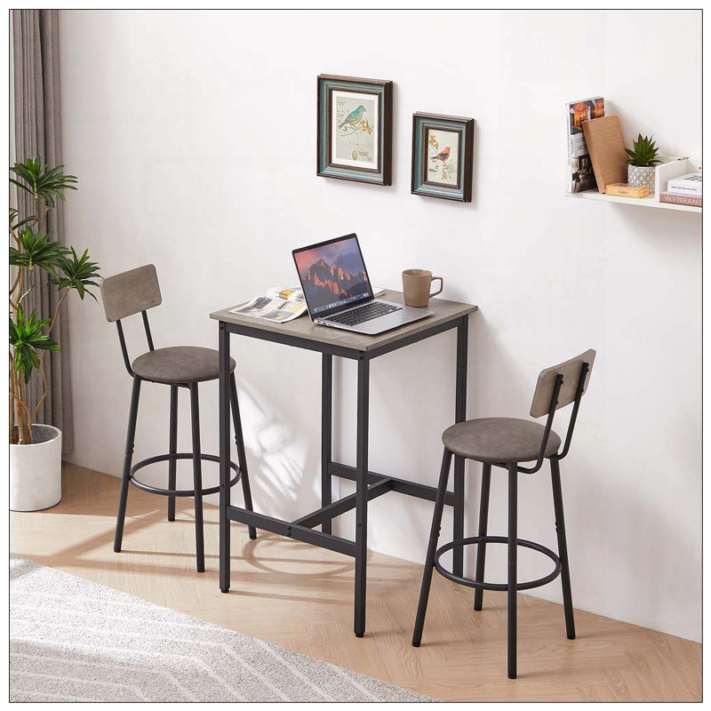 Ensemble de table de bar avec 2 tabourets de bar en polyuréthane, Grey