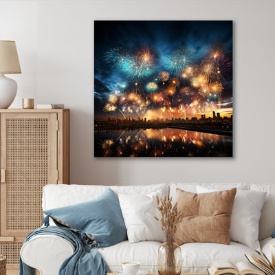 Feux d'artifice bleu et jaune - art mural