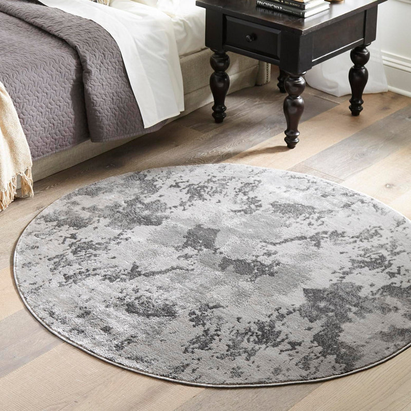 Tapis gris à motif géométrique Brantly, Rond 4 pi 1 po