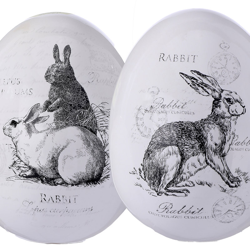 Ensemble de 2 œufs de dolomite 6 "avec motif de lapin