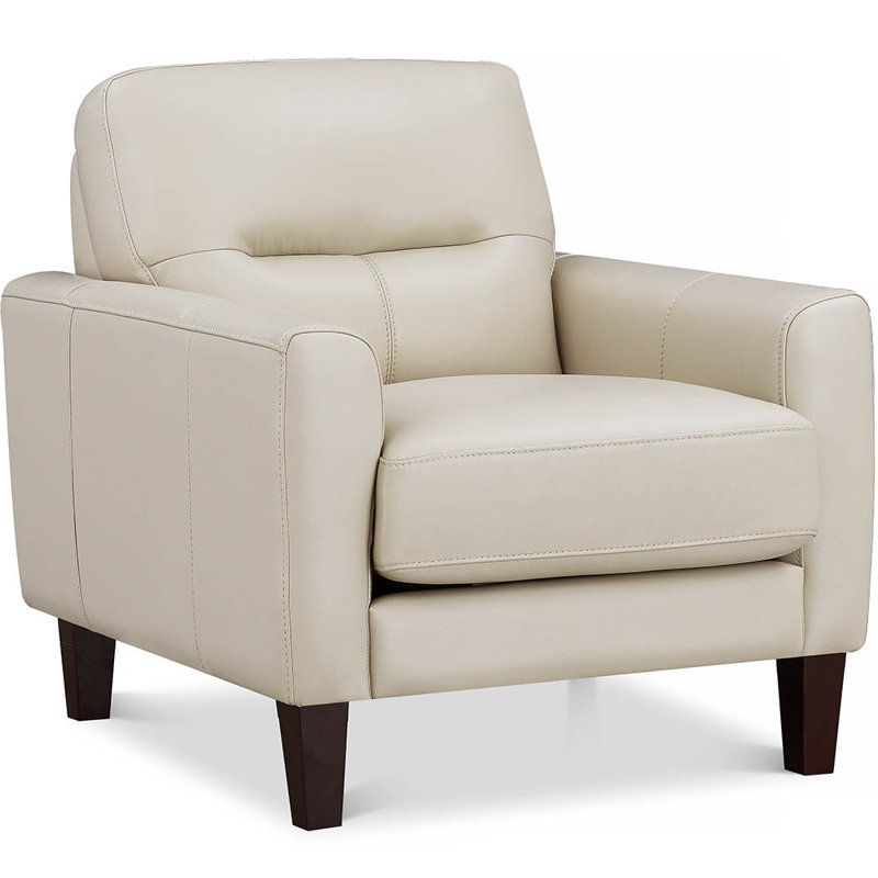 Fauteuil en cuir fleur de schiste, Cuir véritable blanc vanille Chloe