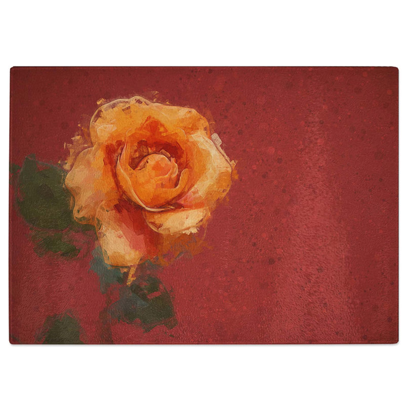 Tempered Glass Rose in Bloom Chopping Board, 28.5 cm W x 20 cm L