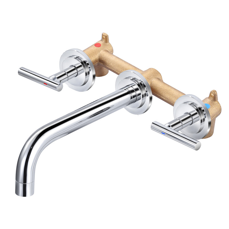 2-Handle 2-Hole Wall Mounted Bathroon Sink Faucet In Spot Resist (Valve Included), Chrome