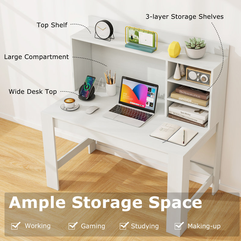 Rodez Computer Desk with Power Outlet, Whie