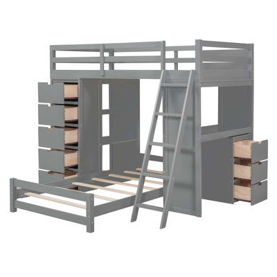 Twin over Twin Bunk Bed with LED Light and USB Ports