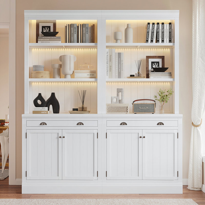 Ensemble de bibliothèque durable avec éclairage à DEL, tablettes ouvertes, tiroirs et portes pour un grand rangement et de la sécurité