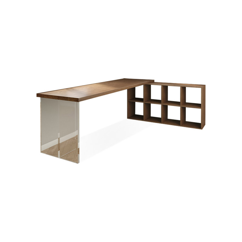Light walnut L-Shaped Solid Wood desk, 29.53" H x 70.87" W x 23.62" D