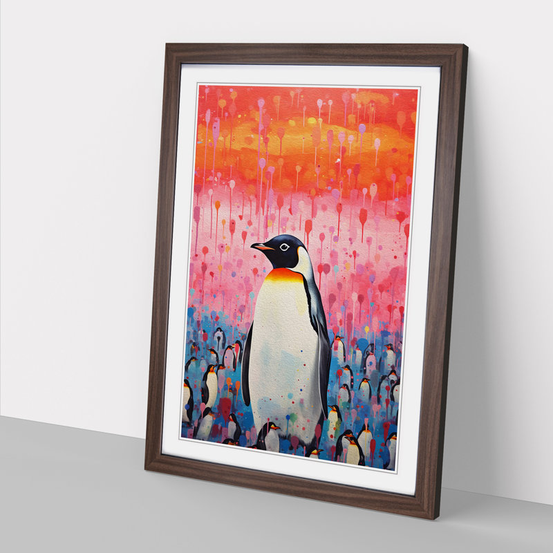 Penguin Colour Field - Single Picture Frame Print on Wood, Walnut Framed, 34cm H x 25cm W x 2cm D