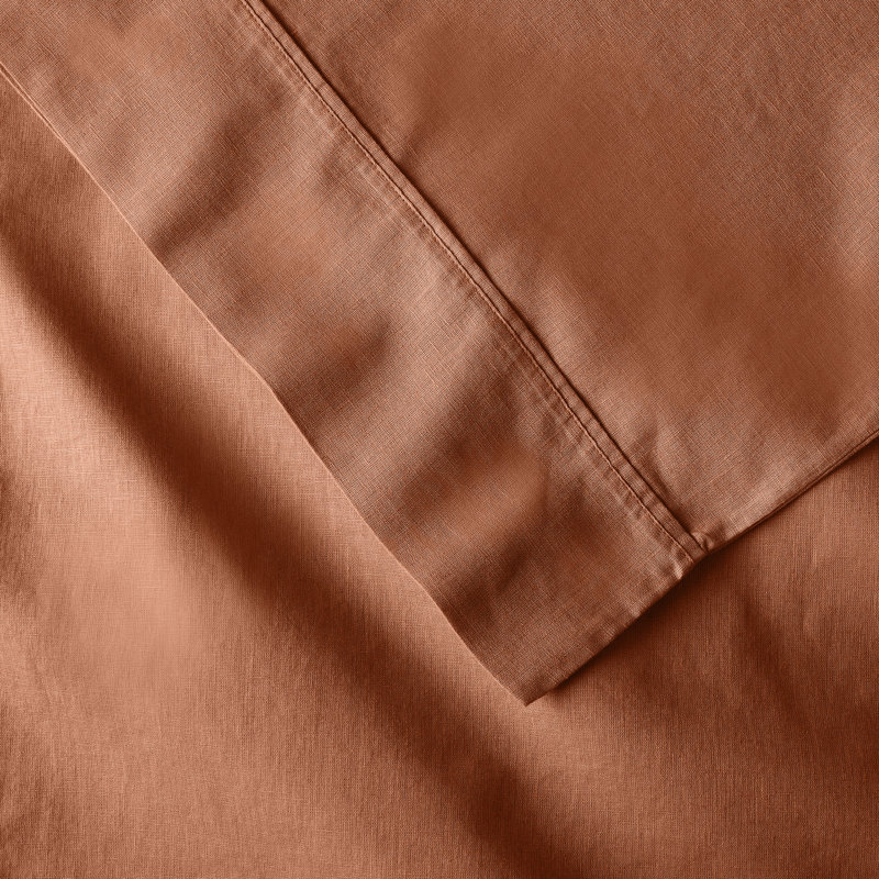 Jeffen Linen Blend Sheet Set, King Sheet Set + 1 Fitted Sheet + 2 Pillowcases, Rust