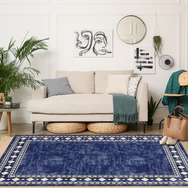 Washable Modern Carpet Chic Bordered Area Rugs for Dining Room, Rectangle 5' x 7'
