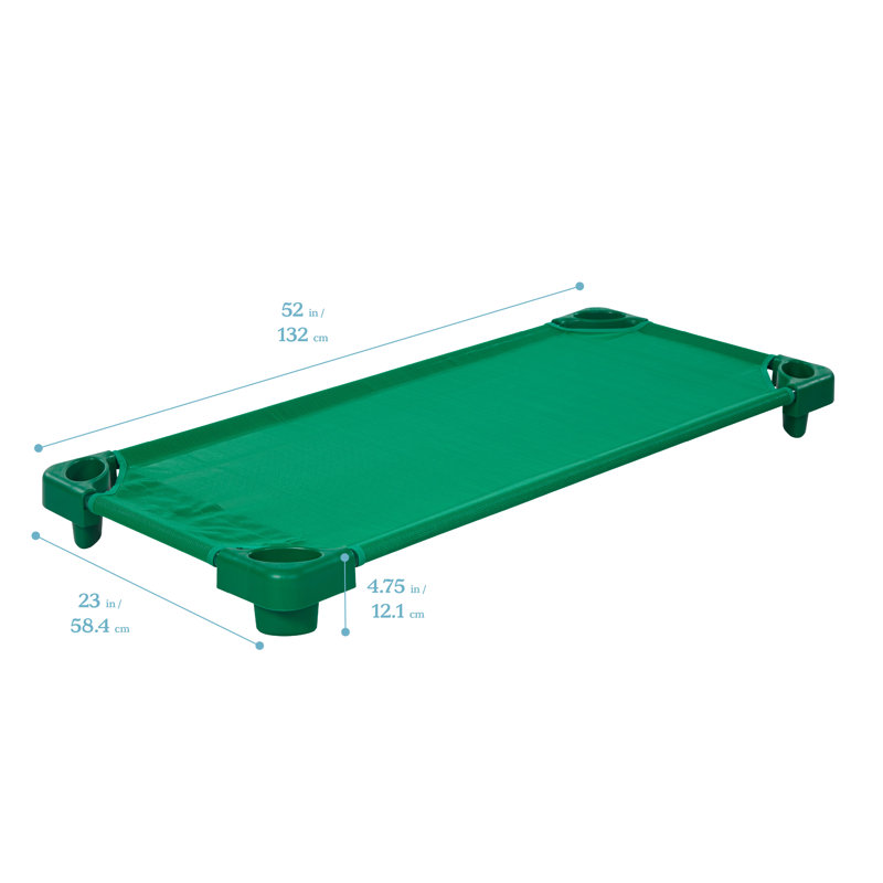 ECR4Kids Stackable Kiddie Cot, Ready-to-Assemble, Standard Size, Daycare Essentials, 6-Pack, Green