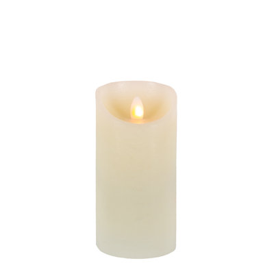 Set Of 2 Wax LED Pillar Candles – 6-Inch Bisque Pillars With New Aurora Flame And Realistic Dancing Glow