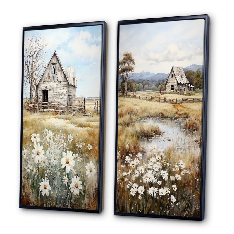 Farmhouse Quiet Retreat II - Ensemble d'art mural de ferme de 2 pièces, Cadre noir, H 32 po x l 32 po
