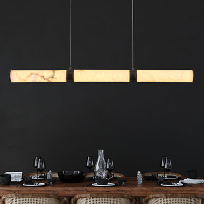 47.2" Modern Linear Black Alabaster Kitchen Island Chandelier with LED Strip