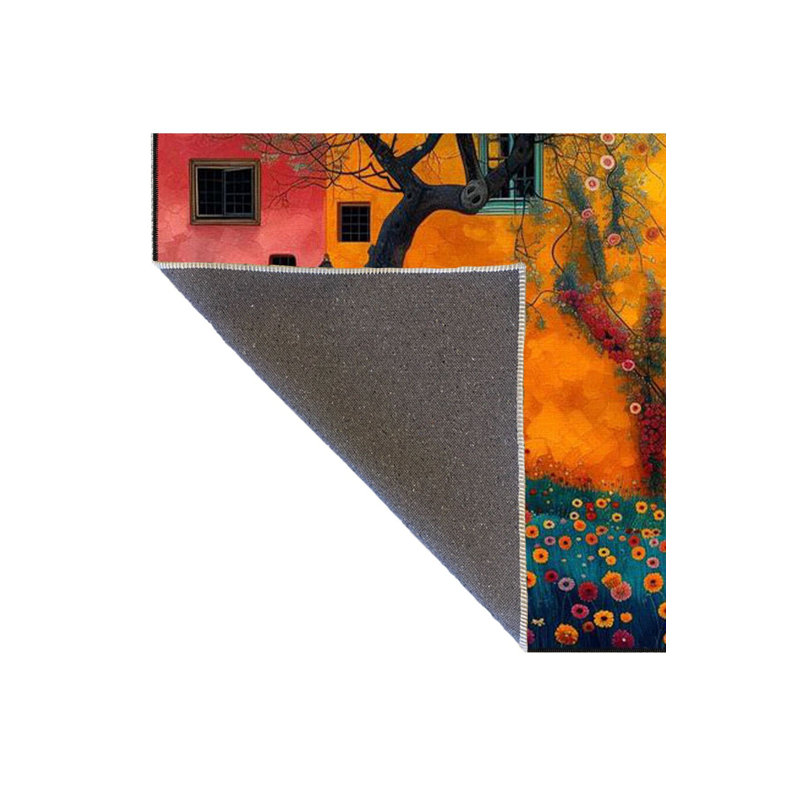 Garden Patterned Woven Base Machine Washable Rug, Rectangle 3'3" x 4'11" Rug Pad Included