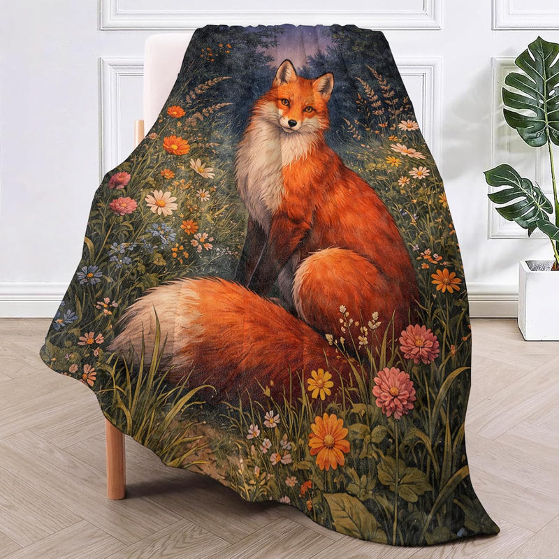 Jeté en flanelle Fox, Renard / floral, L 40 po x l 30 po