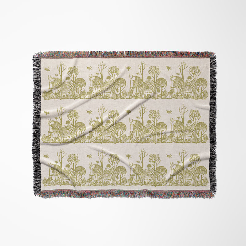 Jeté en mélange de coton Zia Zebra, Chartreuse / blanc cassé, L 70 po x l 50 po