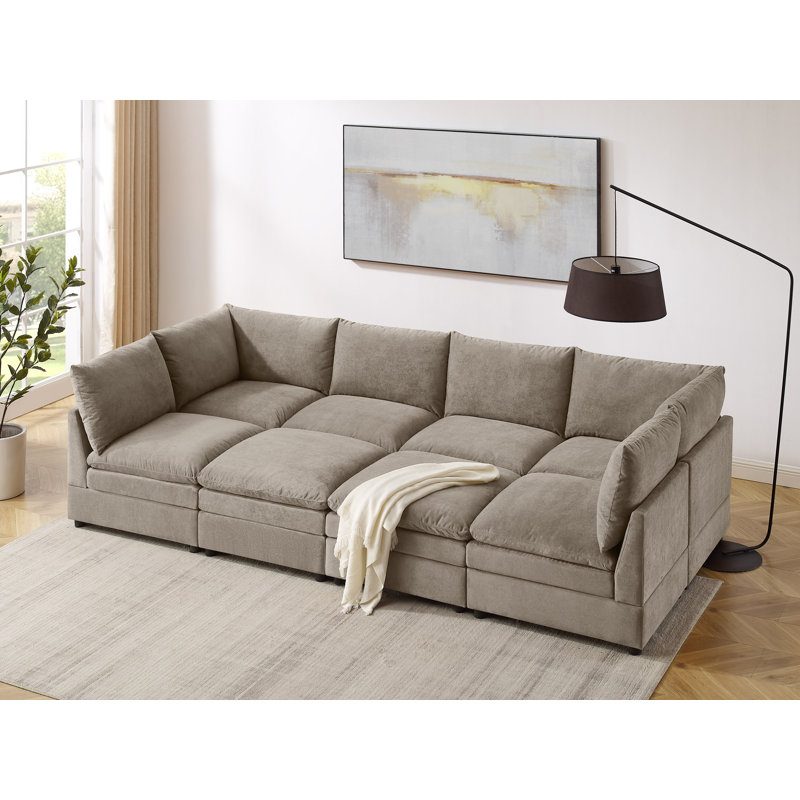  Canapé modulaire rembourré 8 pièces avec 2 repose-pieds Cann, Mélange de polyester brun clair