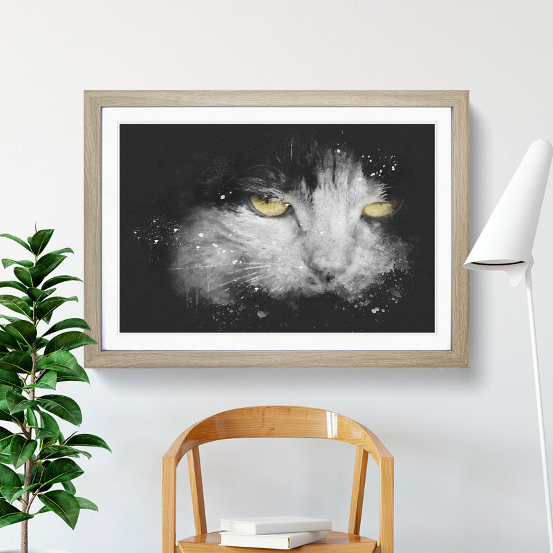 Portrait of a Cat Vol.4 - Picture Frame Graphic Art, 27cm H x 36cm W x 2cm D, Oak Framed