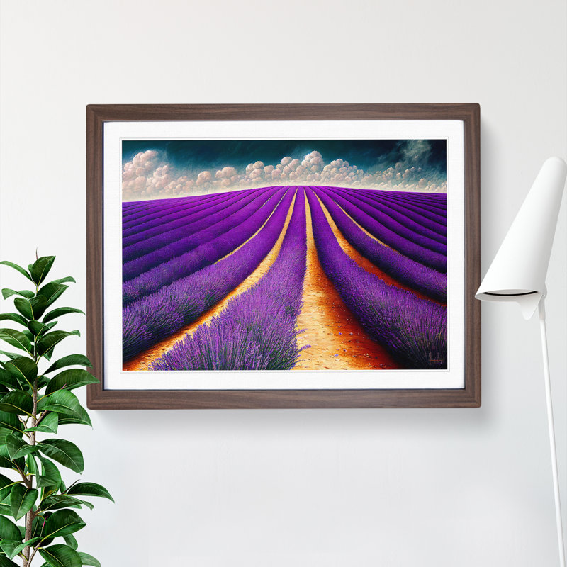 Thrilling Lavender Flower Field 1 Piece Single Picture Frame Painting, 34cm H x 46cm W x 2cm D, Walnut Framed