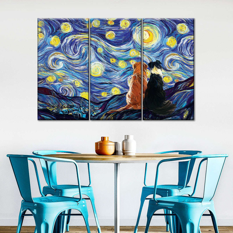 «Dogs Journey Starry Night», reproduction sur toile, H 50 po x l 32 po x P 1,25 po