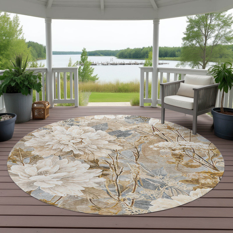 Machine Washable Indoor/Outdoor Chantille ACN2932 Floral Rug, 8' Round