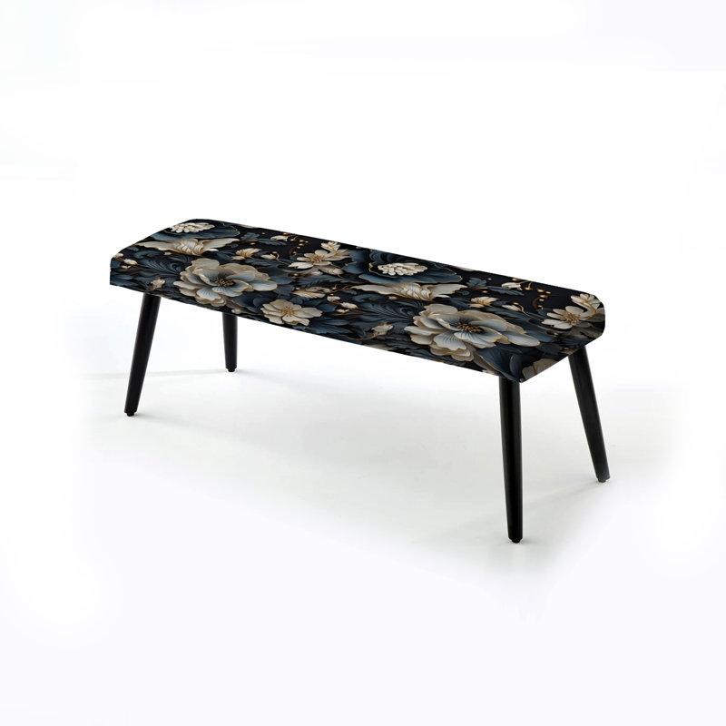 Banc rembourré floral noir, Élégants jardins floraux blancs et gris I