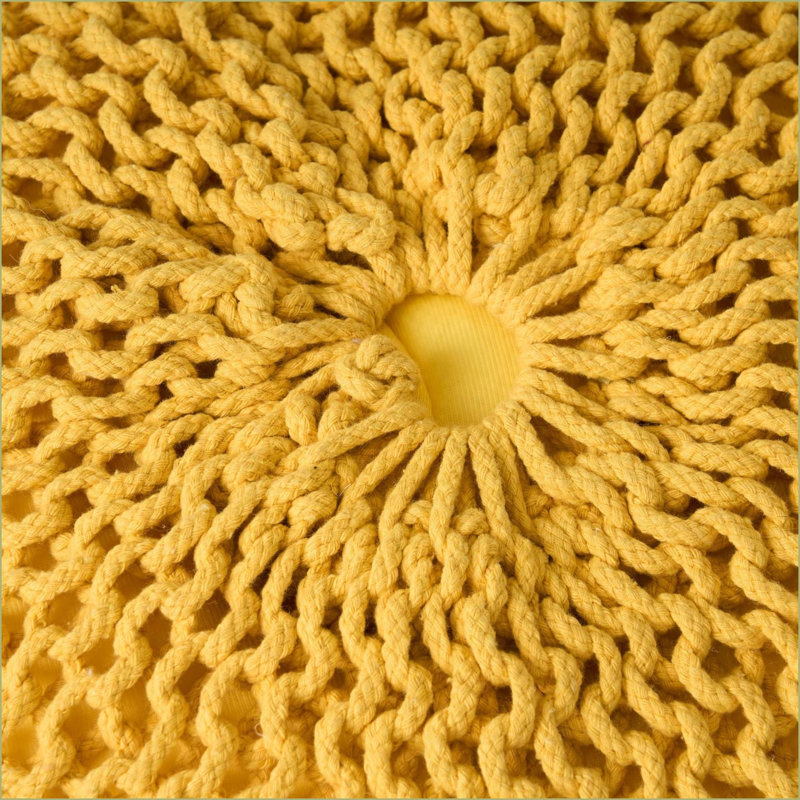 Pouf repose-pieds rond pour salon | Jaune moutarde | Coton tricoté, Jaune