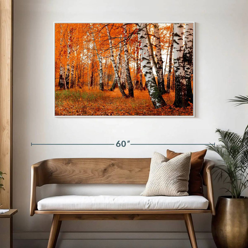 Forêt de bouleaux orange, Cadre flottant blanc, 46 po x 31 po