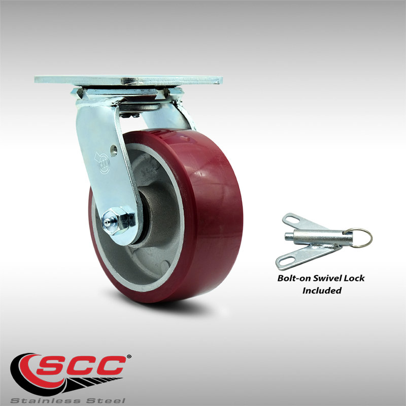 5 Inch SS Poly on Aluminum Swivel Caster with Roller Bearing and Swivel Lock SCC