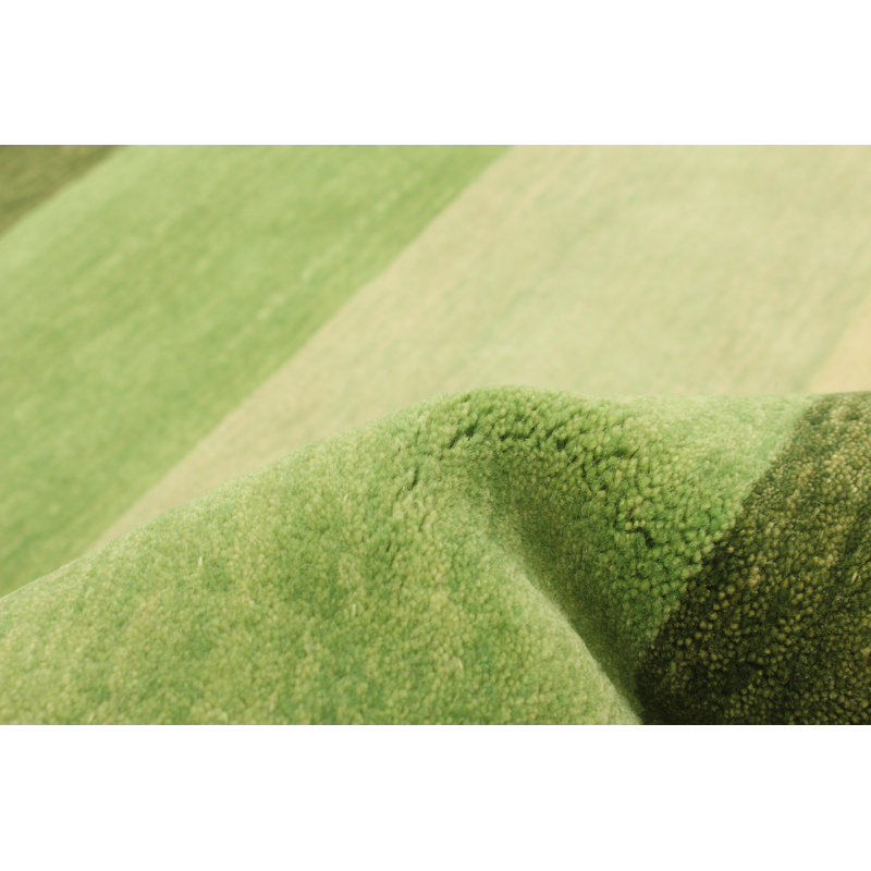 Tapis décoratif vert en laine de conception unique 6 pi 9 po x 9 pi 7 po noué à la main New Age