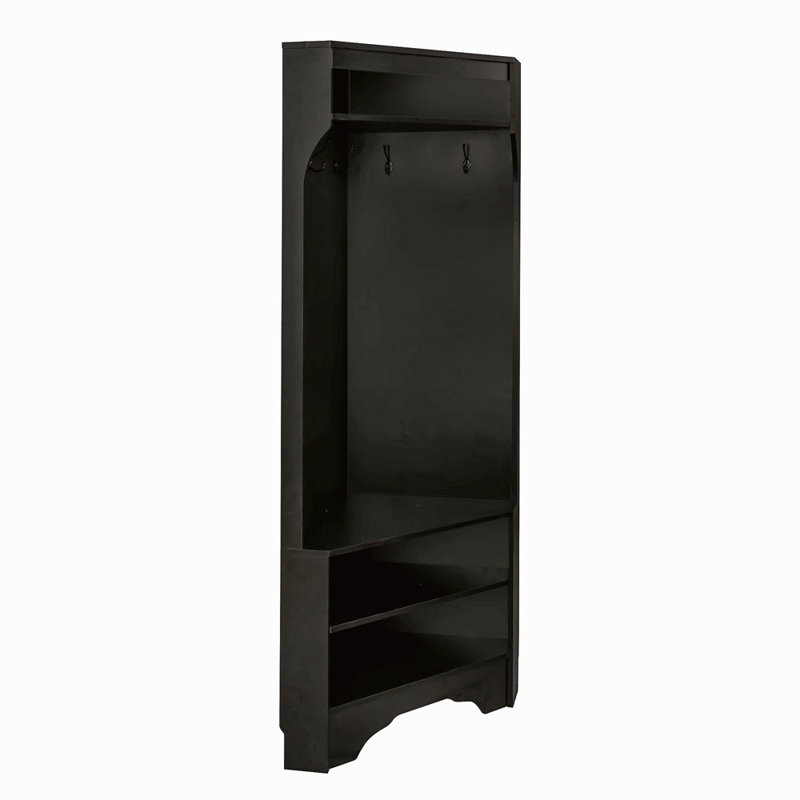 Minimalist Corner Hall Tree With Shoe Bench, Versatile Entryway Coat Rack With 4 Hooks, Corner Cabinet With Adjustable Shelf For Hallway, Living Room, 29.5''W*71.6''H