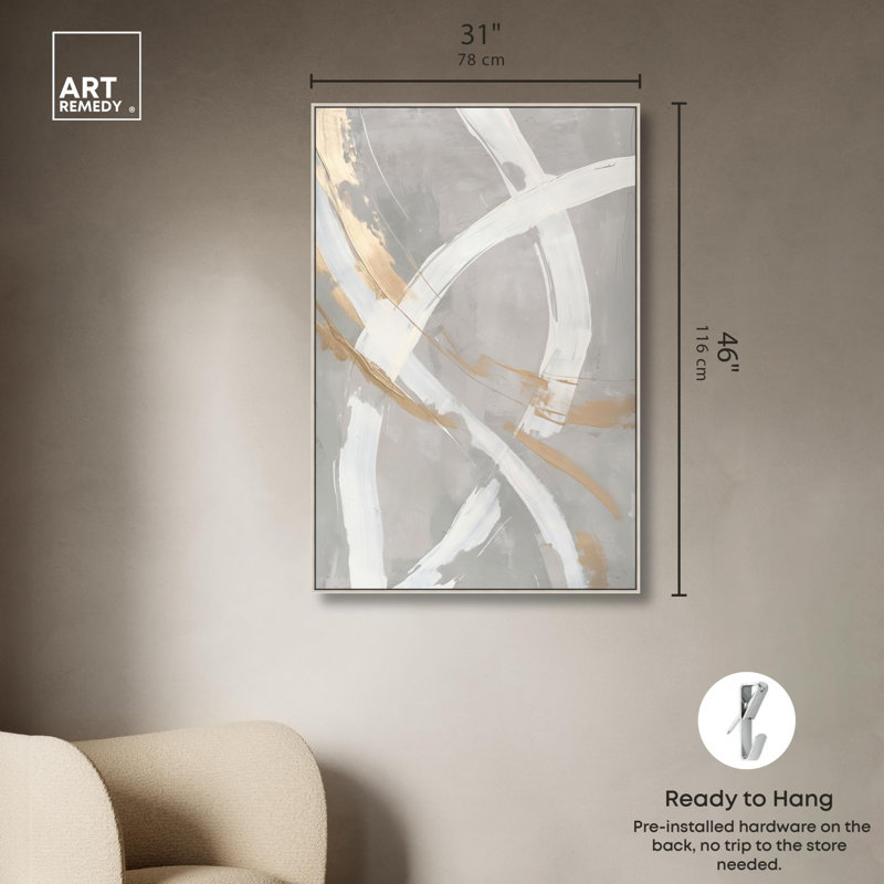 Silvered Spirals Canvas Elegant Gold Abstract by Art Remedy, Silver Framed, 46" H x 31" W