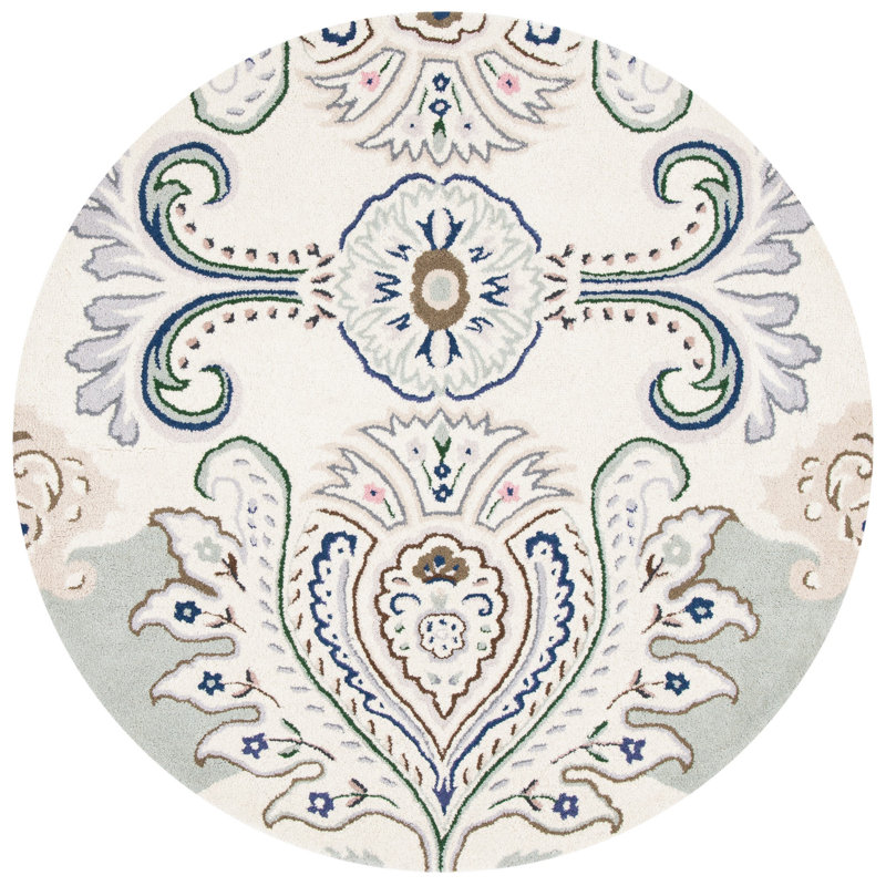 Haryan Hand Tufted Wool Ikat Rug, Round 5'
