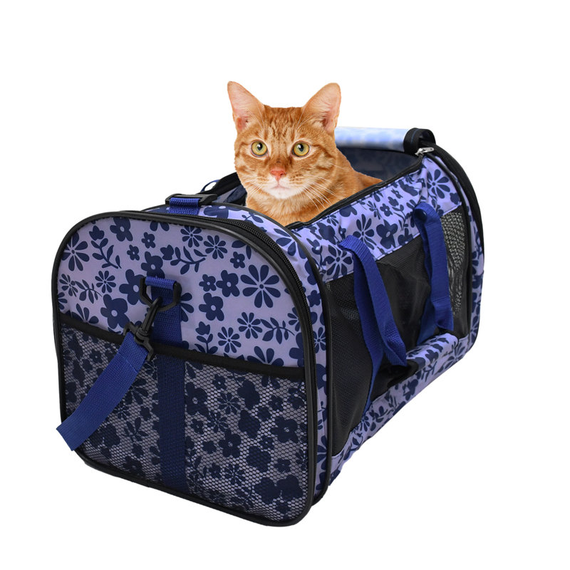  Sac de transport pour chien à parois souples pour petits chiens, H 11 po x l 19 po x P 11 po, Imprimé floral bleu