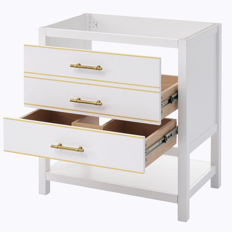 White and Gold Freestanding Single Bathroom Vanity Base