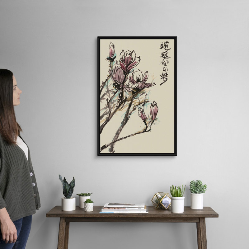 Mandarin Magnolia II, art mural sur toile, Cadre noir, H 20 po x l 30 po x P 1,75 po