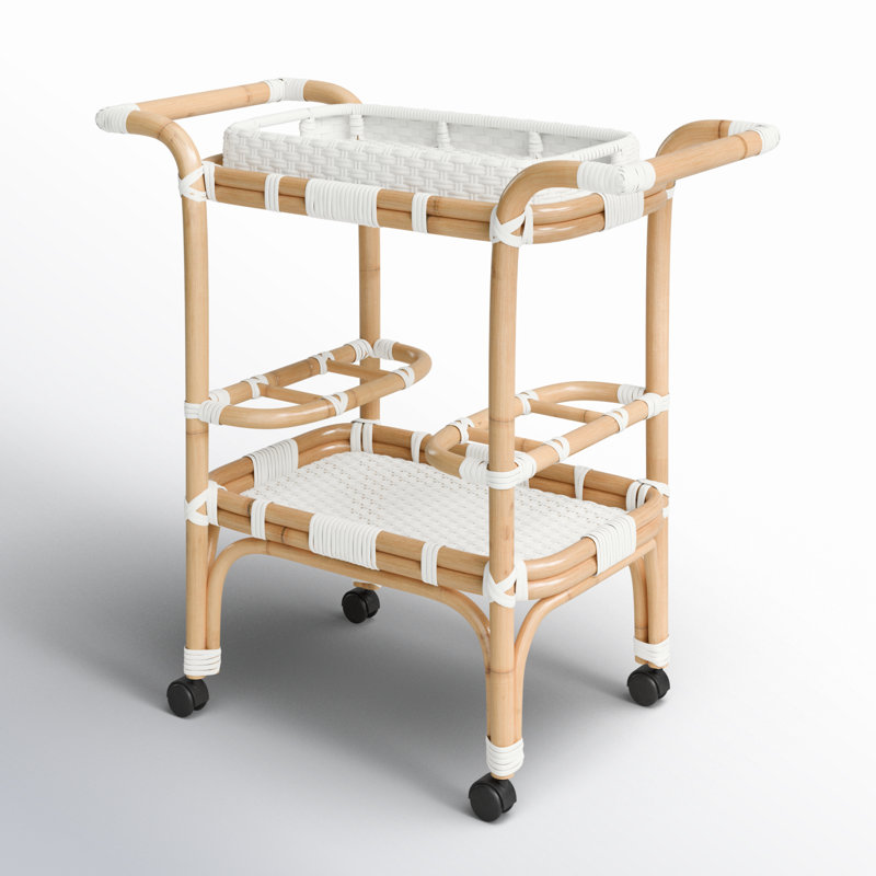 Selena & Rattan Bar Cart, White