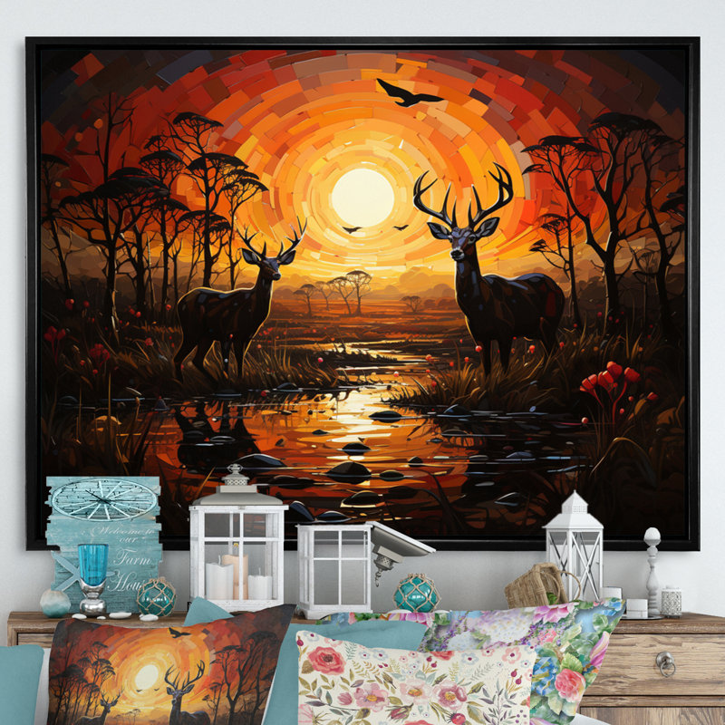 Cerf vibrant Afrique I sur toile, H 16 po x l 32 po x P 1 po, Cadre flottant noir