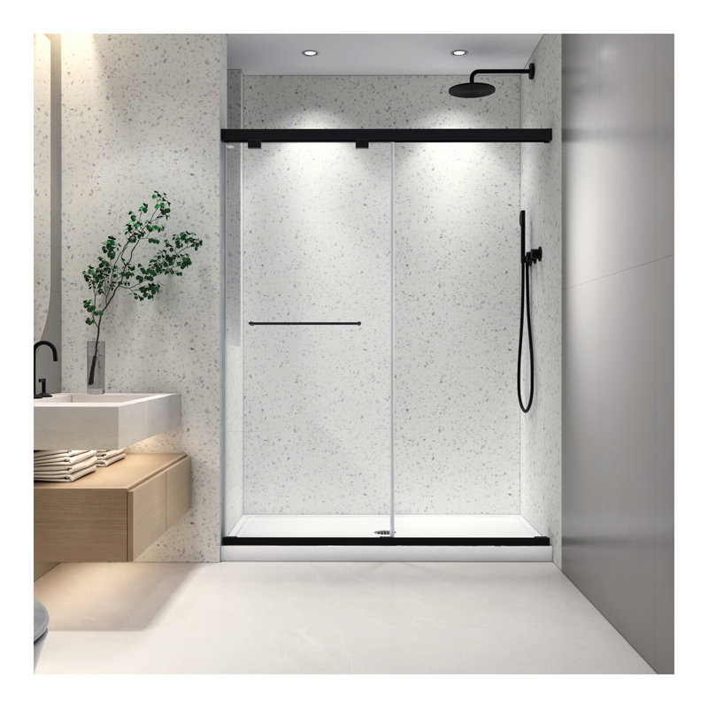 6076 Inch North American Frameless Double Sliding Matte Black Shower Door With Adjustable Soft Closing Function 8mm Tempered Glass With Nano Easy Cleaning And Stick Explosion-proof Menbrance