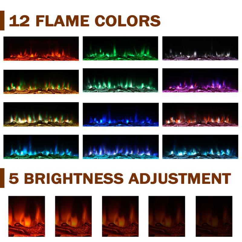 49“ Freestanding Electric Fireplace with Mantel, 40" ultra Thin Insert, 12 LED Flame Colors, 5 Brightness Levels, 750W/1500W Heater, Remote, Timer & Overheat Protection