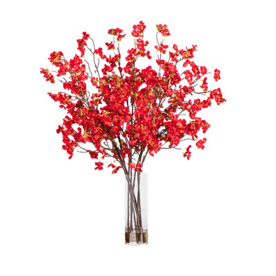32 po Arrangement de fleurs de cerisier artificielles dans un vase en verre cylindrique