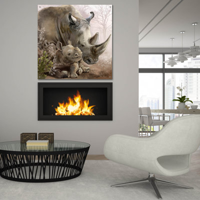  «Rhinoceros And His Little Cub» par Kajenna, art mural en verre acrylique, 36 po x 36 po