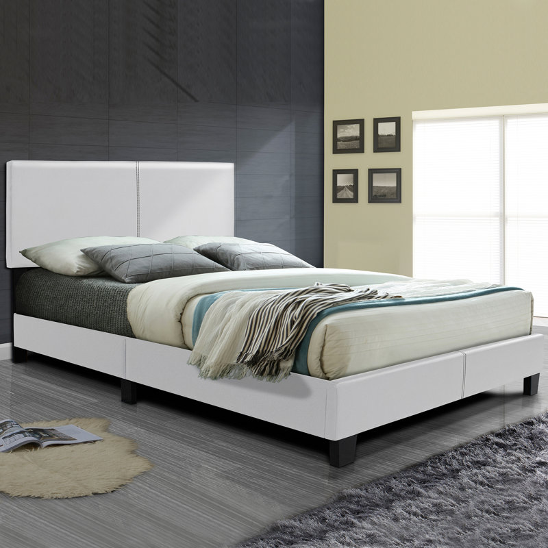 Karas Vegan Leather Platform Bed, White, King
