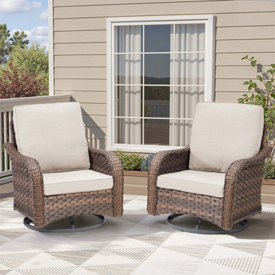 Patio Wicker Rocking Swivel Glider Rocker Cushioned Chairs Set Of 2 For Outdoor Relaxation And Conversation